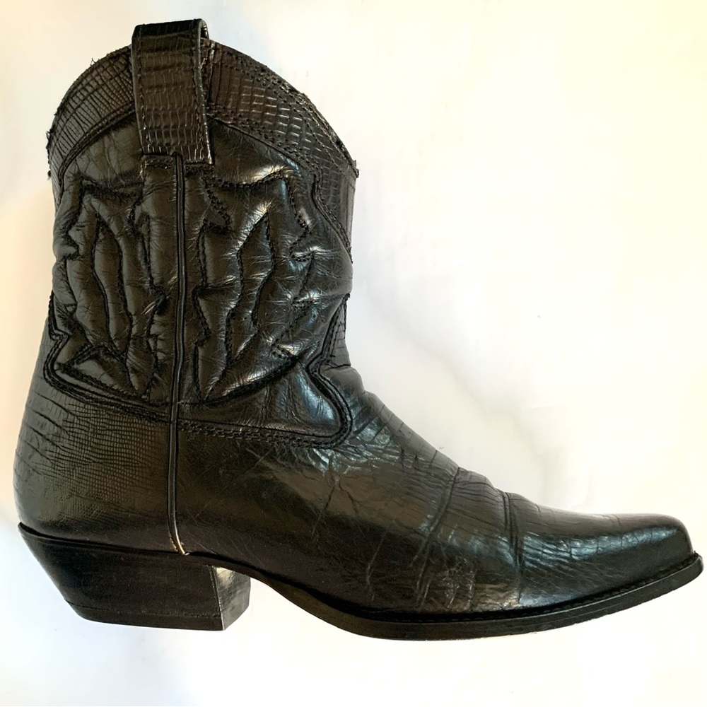 WOMENS VINTAGE BLACK LIZARD SHORT WESTERN COWBOY COWGIRL BOOTS Sz8